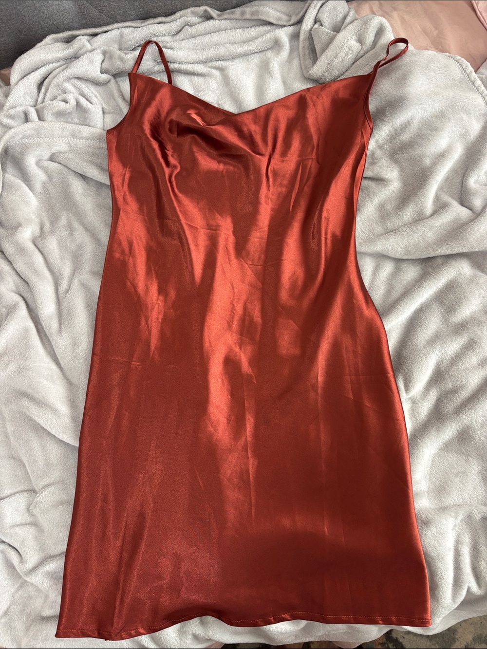 SHEIN Rust Satin Slip Midi Dress